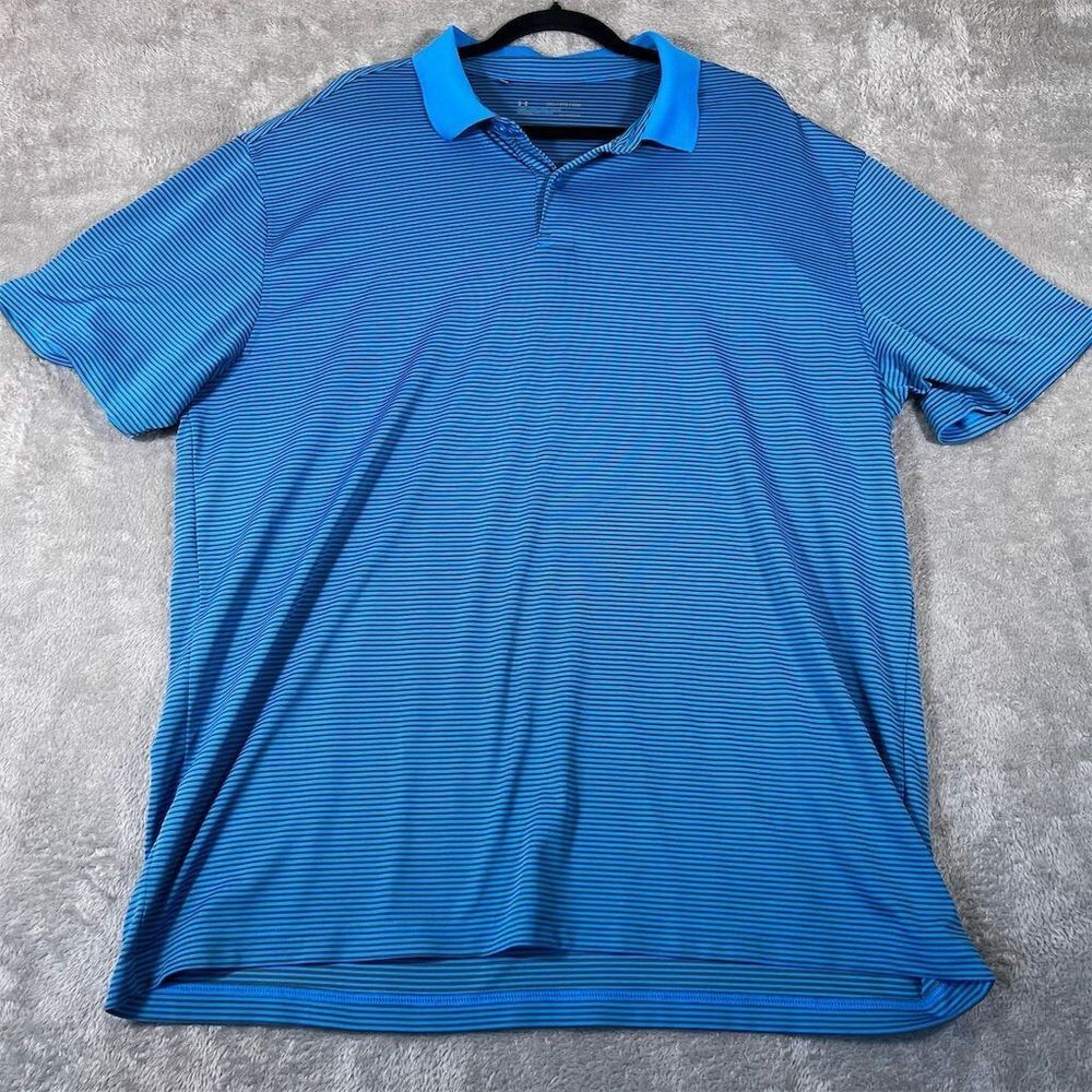 Under Armour Men's Polo Shirt‎ 2XL Blue Striped Short Sleeve Golf